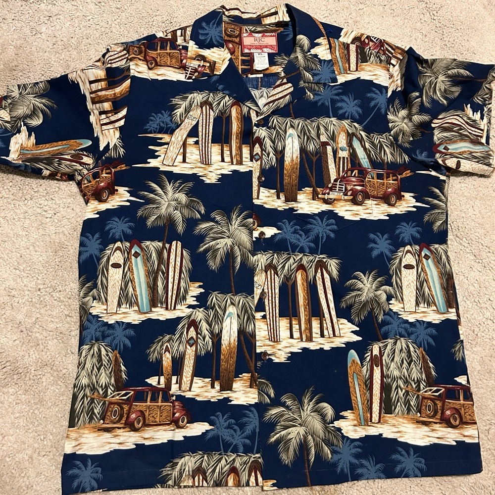 RJC vintage Hawaiian Shirt Men's Short Sleeve Button Made in Hawaii Cars Xl